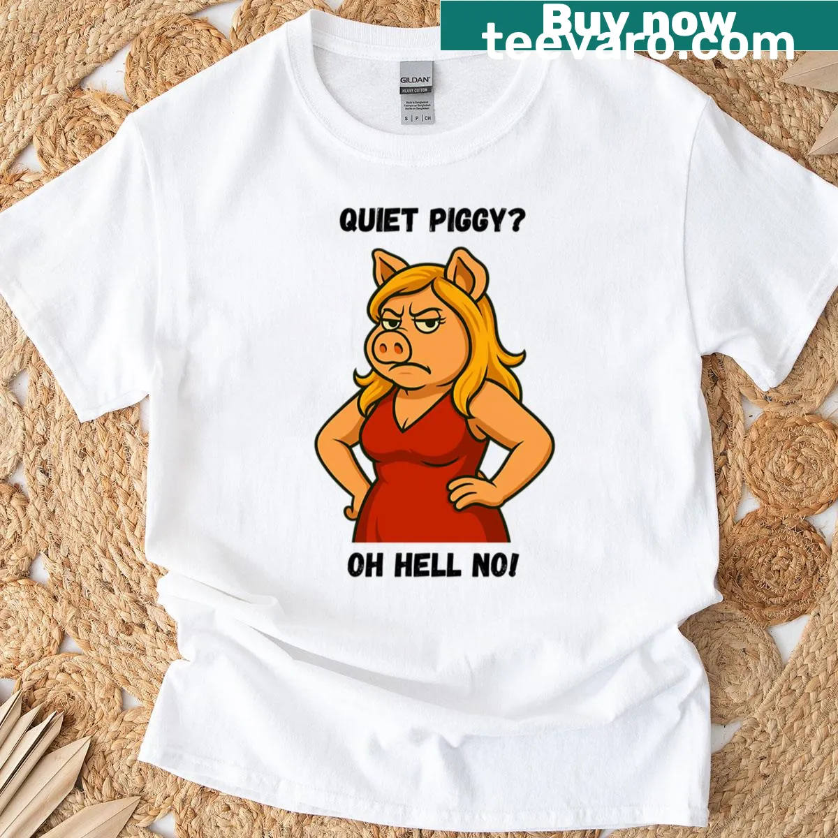 Cute cartoon graphic of a quiet pig on a t-shirt. — on a men's t-shirt