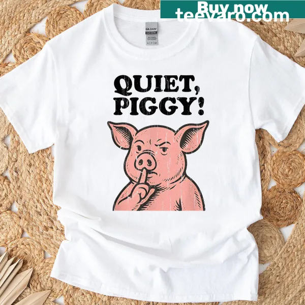 Funny pig illustration on a t-shirt promoting a humorous protest