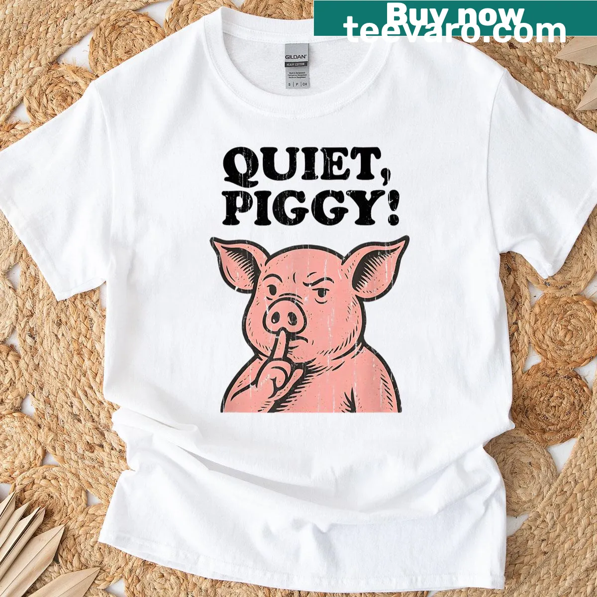 Funny pig illustration on a t-shirt promoting a humorous protest — on a men's t-shirt