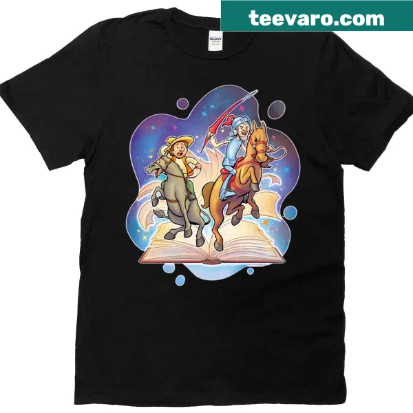 Illustrated T-shirt featuring Don Quixote and Sancho Panza