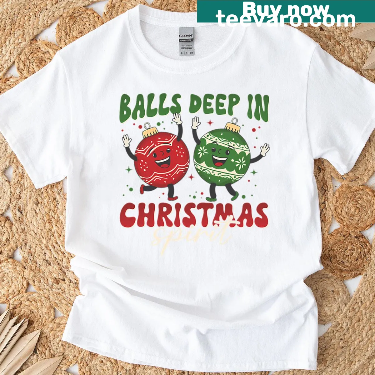 Heartwarming holiday couple quote with Christmas ball design on t-shirt — on a men's t-shirt