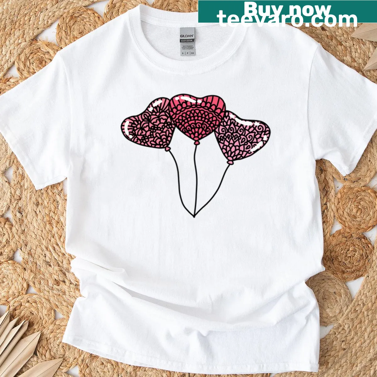 T-shirt featuring red heart balloons illustration for a cheerful vibe — on a men's t-shirt