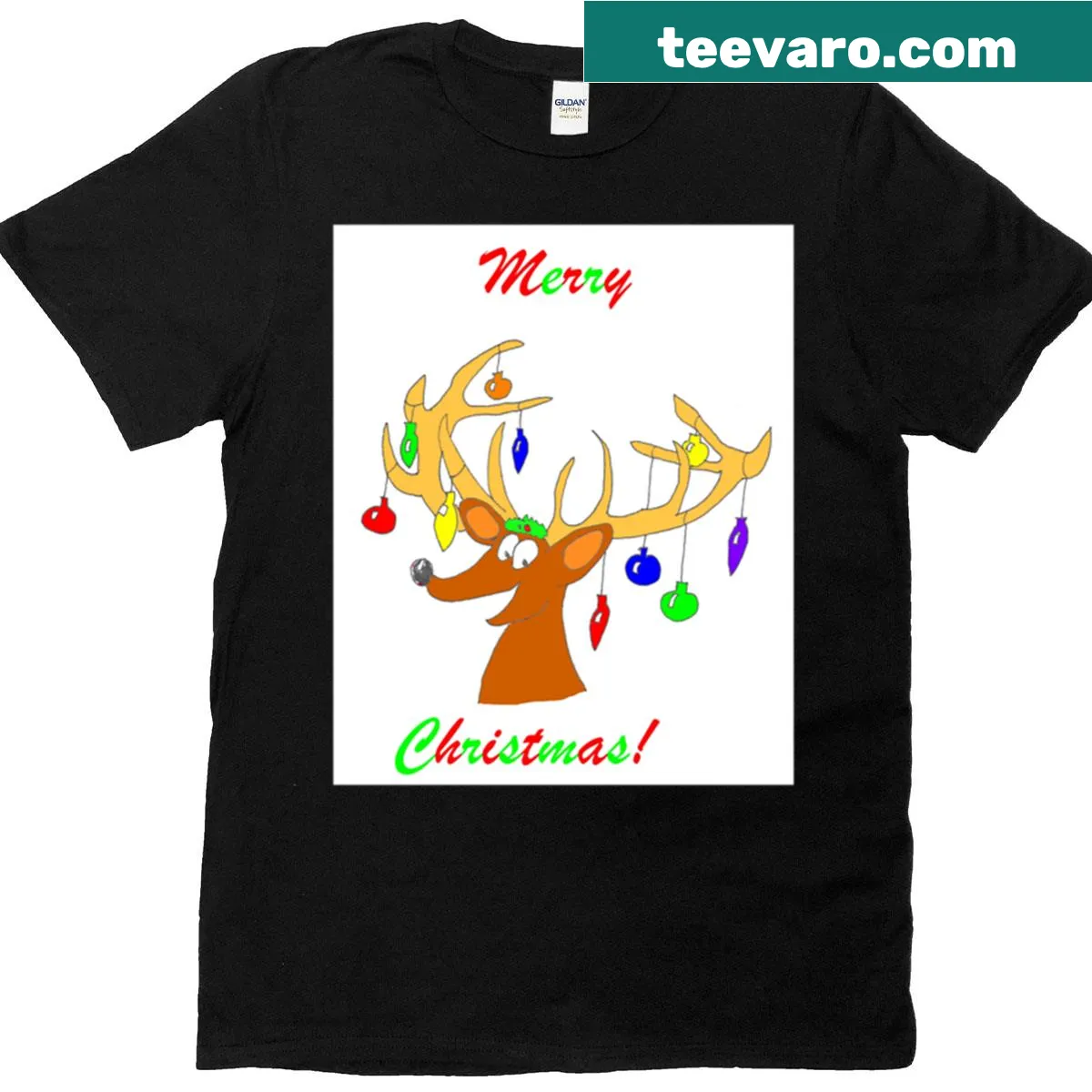 Playful reindeer graphic t-shirt for Christmas — on a men's t-shirt