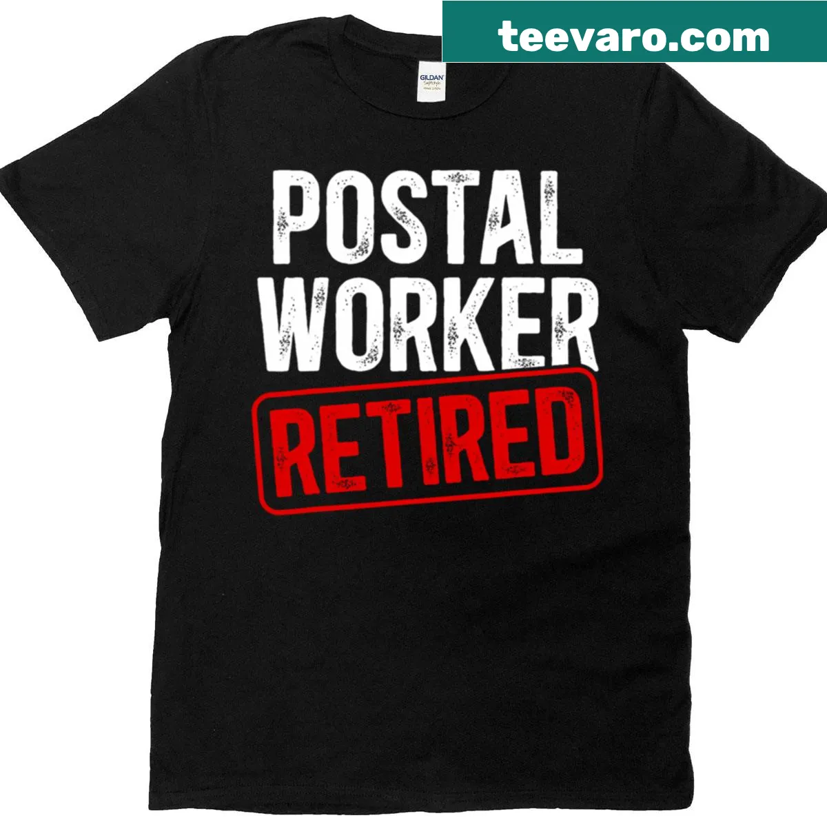 T-shirt honoring retired postal workers with tribute graphic — on a men's t-shirt