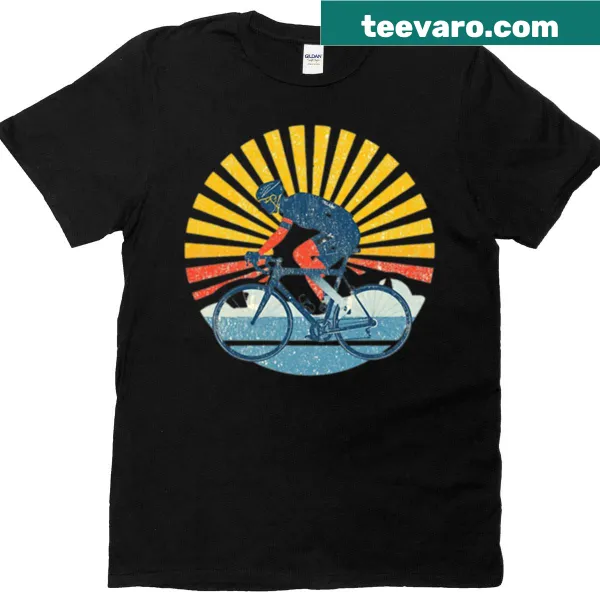 Retro cyclist graphic t-shirt featuring a whimsical cyclist