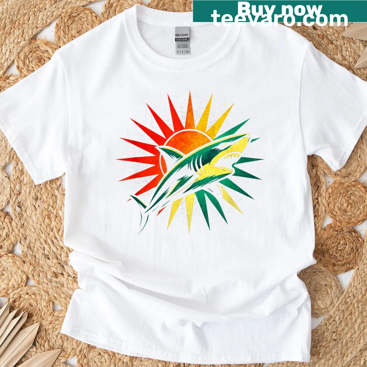 Vintage shark graphic on a retro t-shirt — on a men's t-shirt