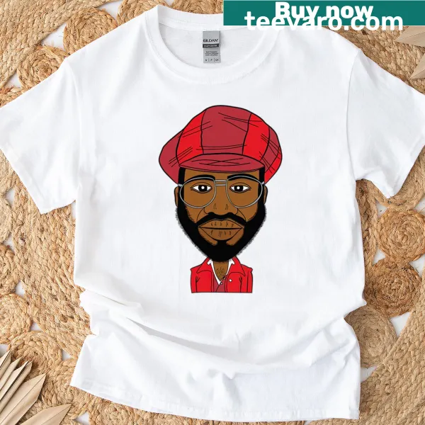 Cartoon character in red hat graphic t-shirt