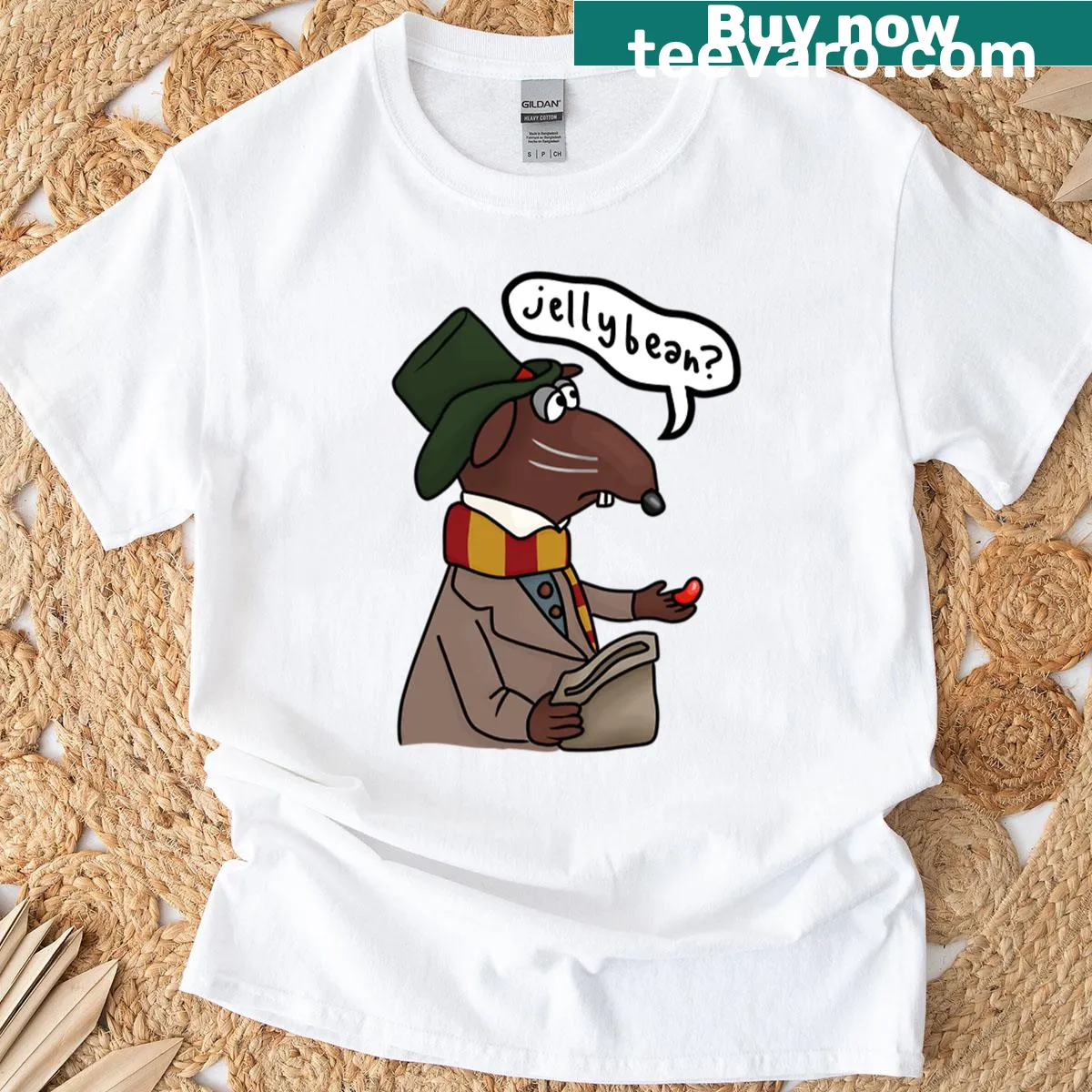 Cute jellybean graphic T-shirt featuring Rizzo design — on a men's t-shirt