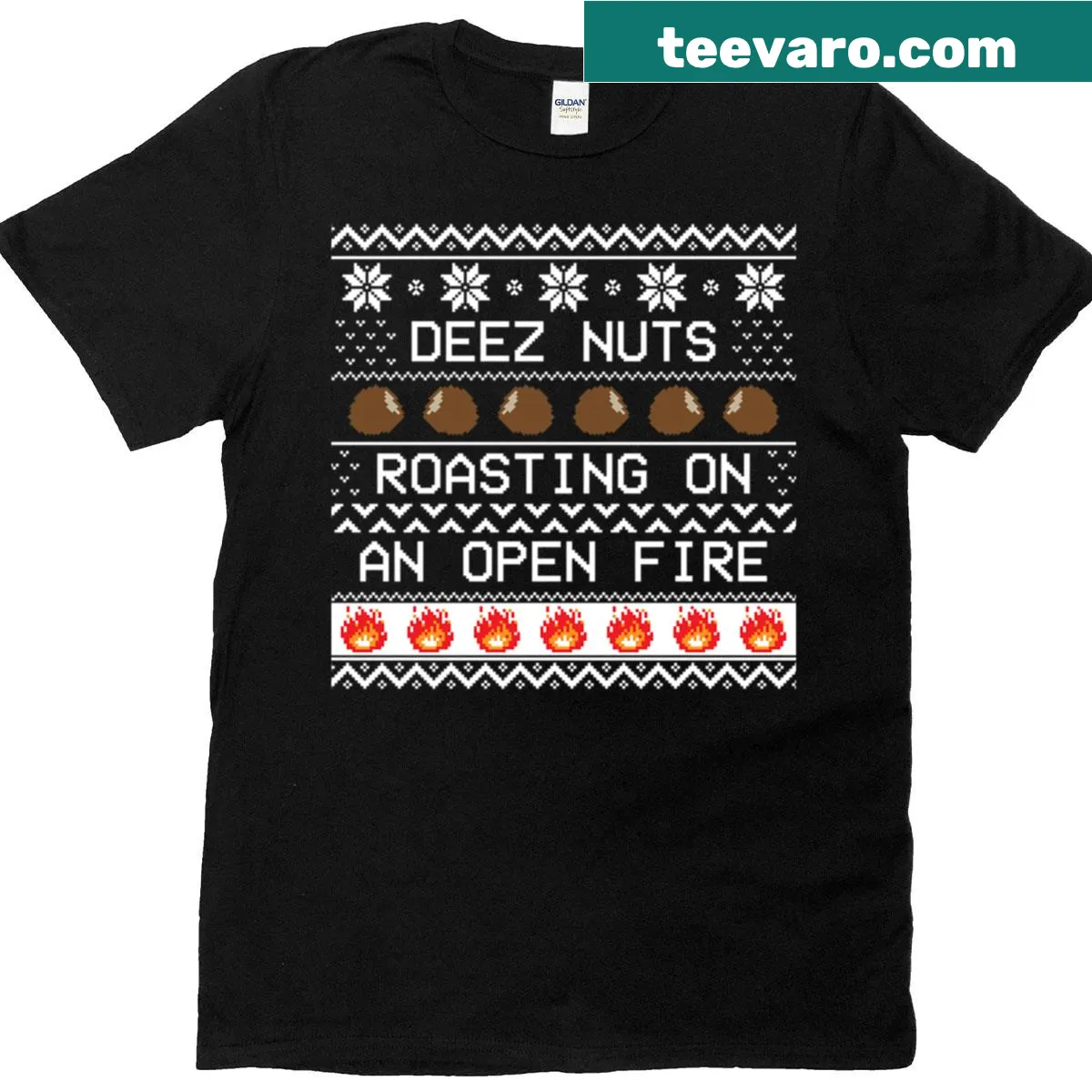 Humorous t-shirt featuring the phrase 'Roasting Deez Nuts' in a fun design — on a men's t-shirt