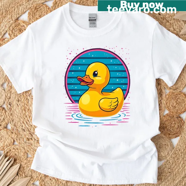 Rubber ducky in retro synthwave style graphic t-shirt