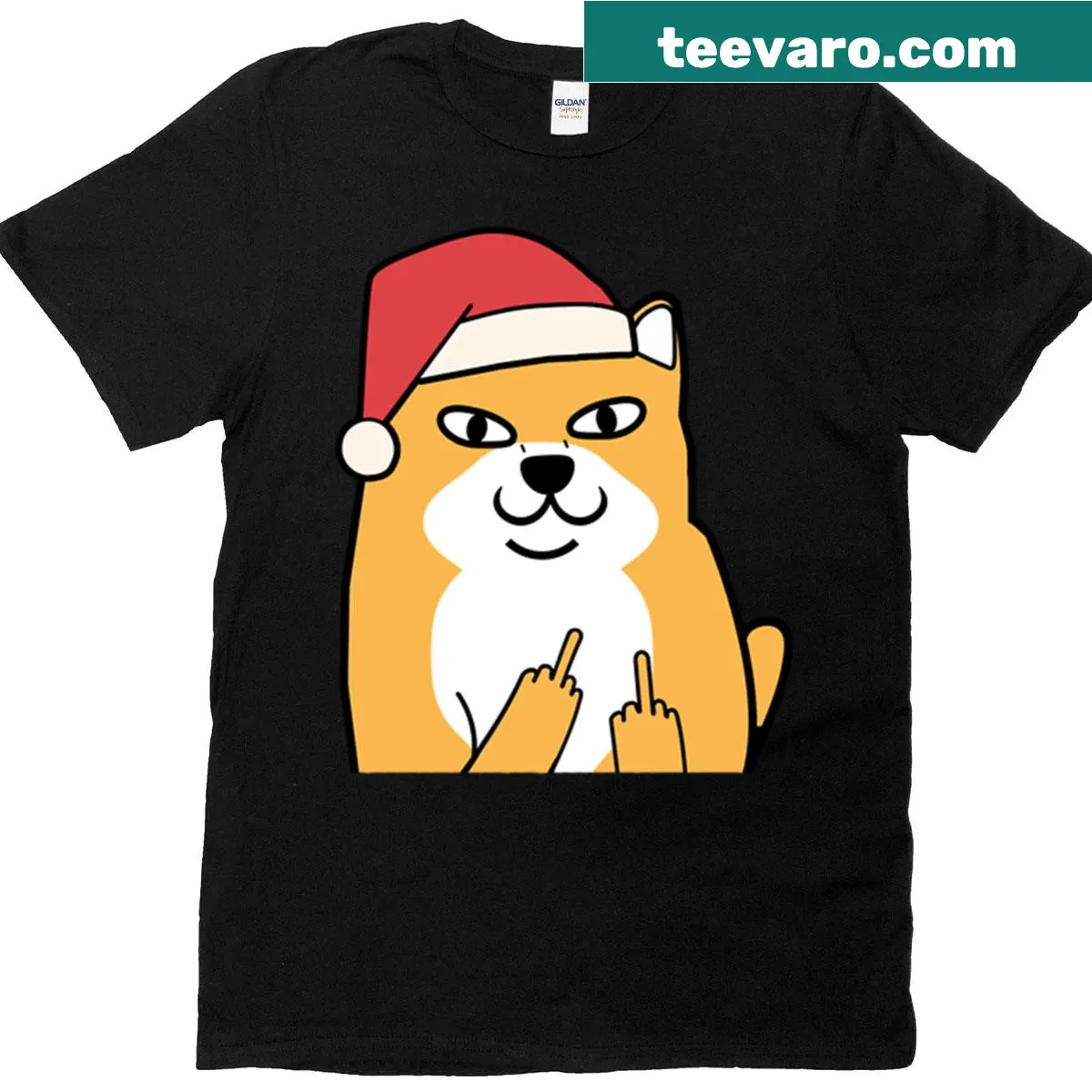 Funny oversized Christmas T-shirt with naughty Doge graphic — on a men's t-shirt