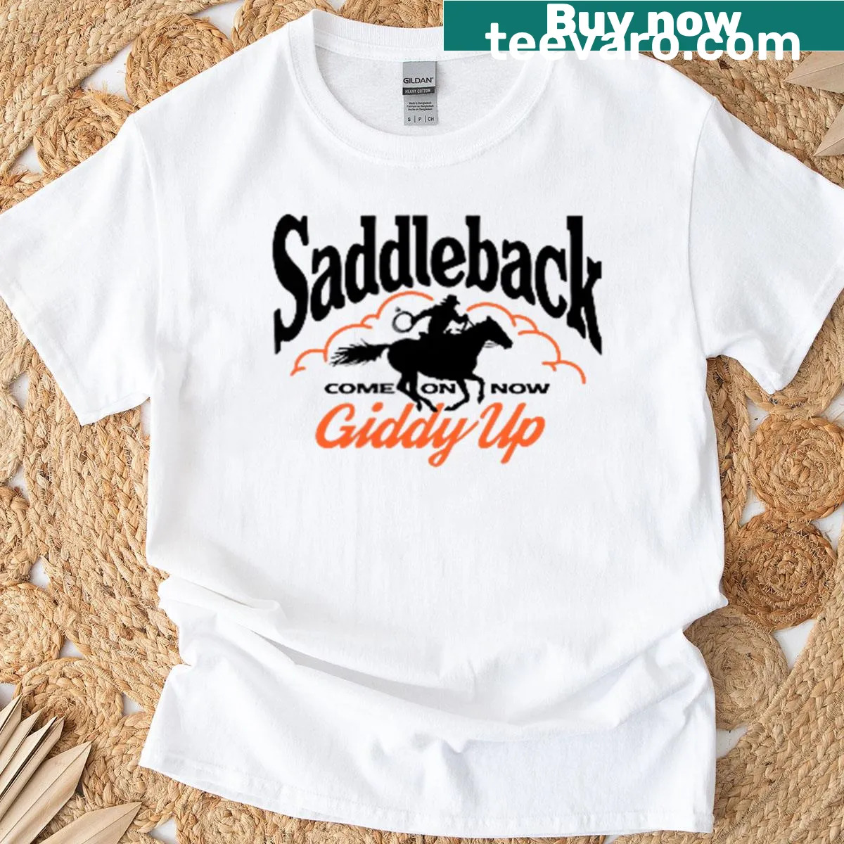 T-shirt with Saddleback Supply logo promoting outdoor adventures. — on a men's t-shirt