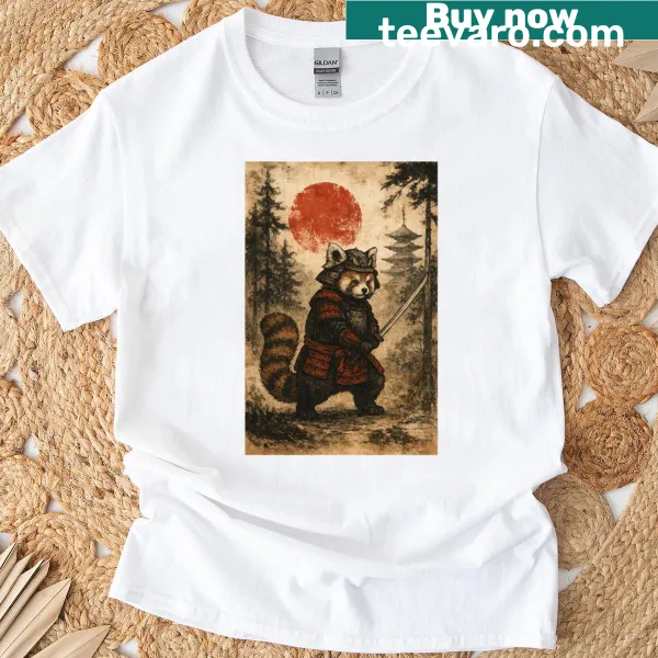Samurai warrior red panda graphic t-shirt in Ukiyo-e style