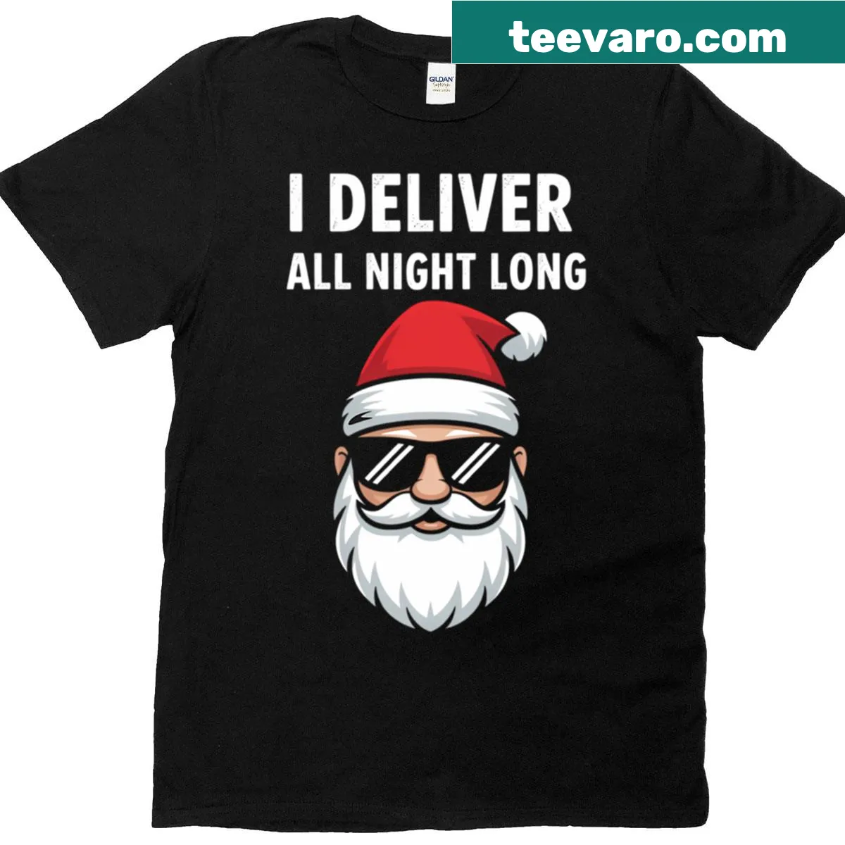 Funny Christmas T-shirt with Santa delivery theme — on a men's t-shirt