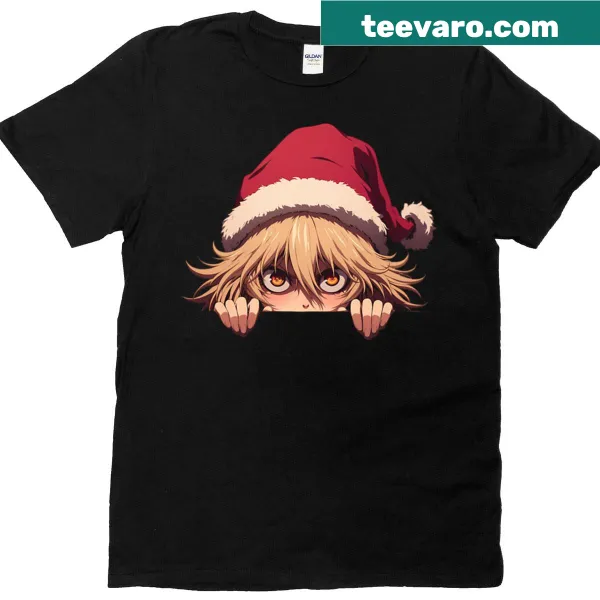 Kawaii anime girl Seras Victoria in Christmas design on t-shirt.