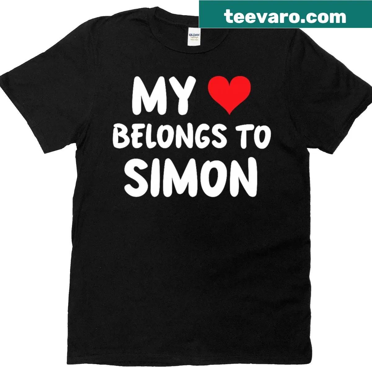 Sentimental T-shirt with the phrase 'My Heart Belongs To Simon' — on a men's t-shirt
