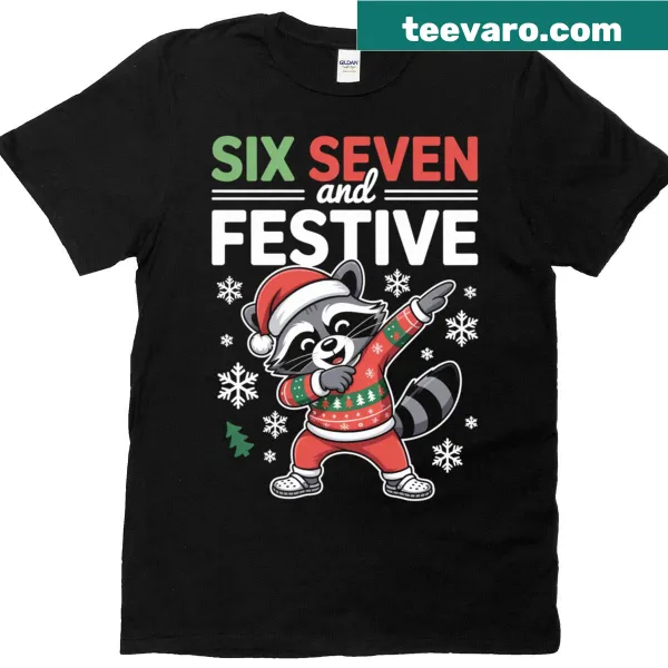 Festive raccoon dabbing design for a Christmas t-shirt.