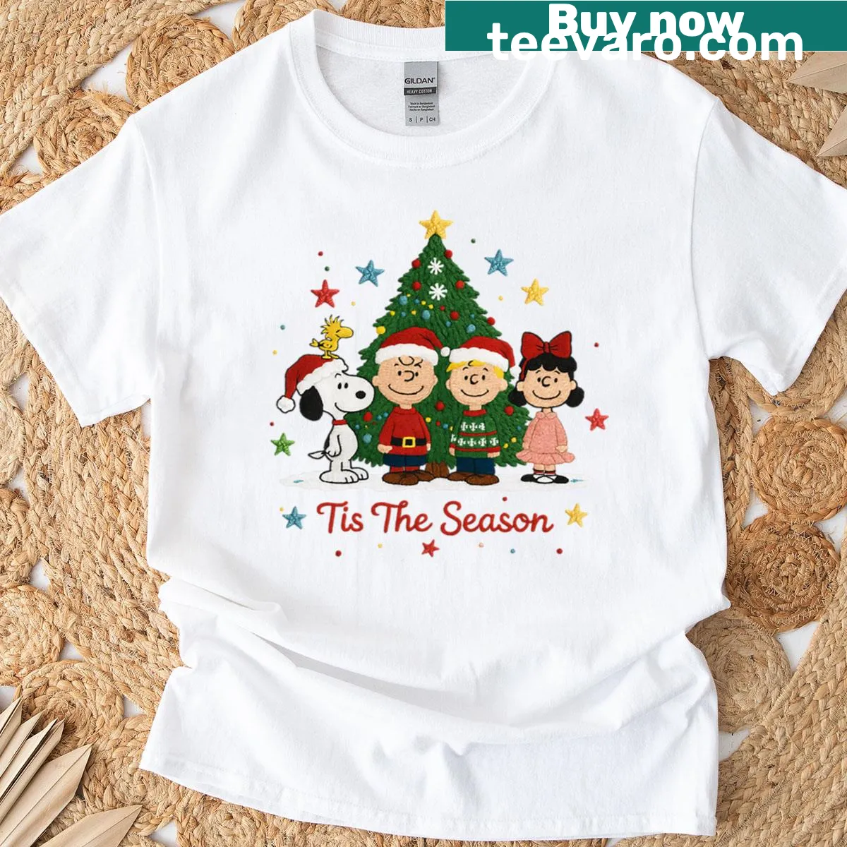 Snoopy and friends cartoon Christmas design on T-shirt — on a men's t-shirt