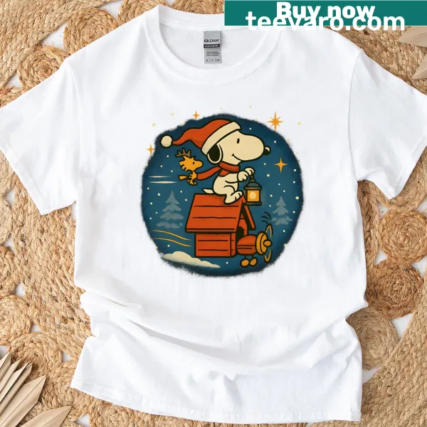 Snoopy Christmas Eve flight cartoon design t-shirt