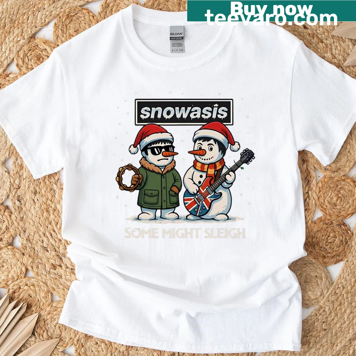 Humorous Snowasis Christmas design on T-shirt — on a men's t-shirt
