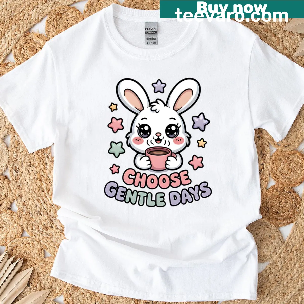 Cute kawaii bunny with a latte design for kids' t-shirt. — on a men's t-shirt