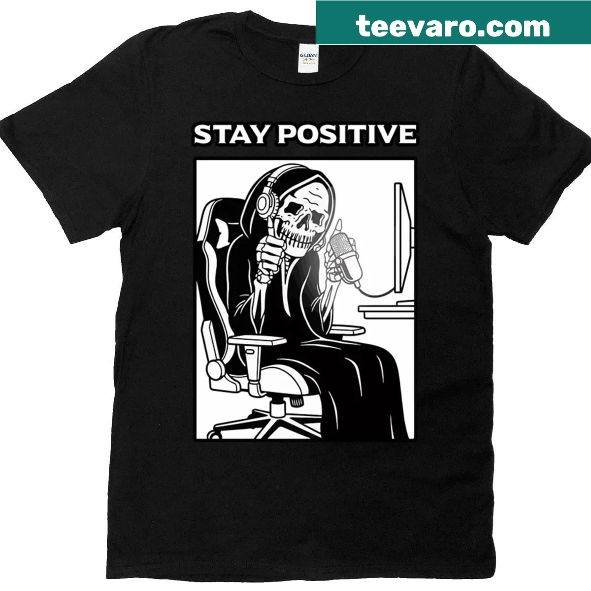 Inspirational t-shirt with 'Stay Positive' text design — on a men's t-shirt