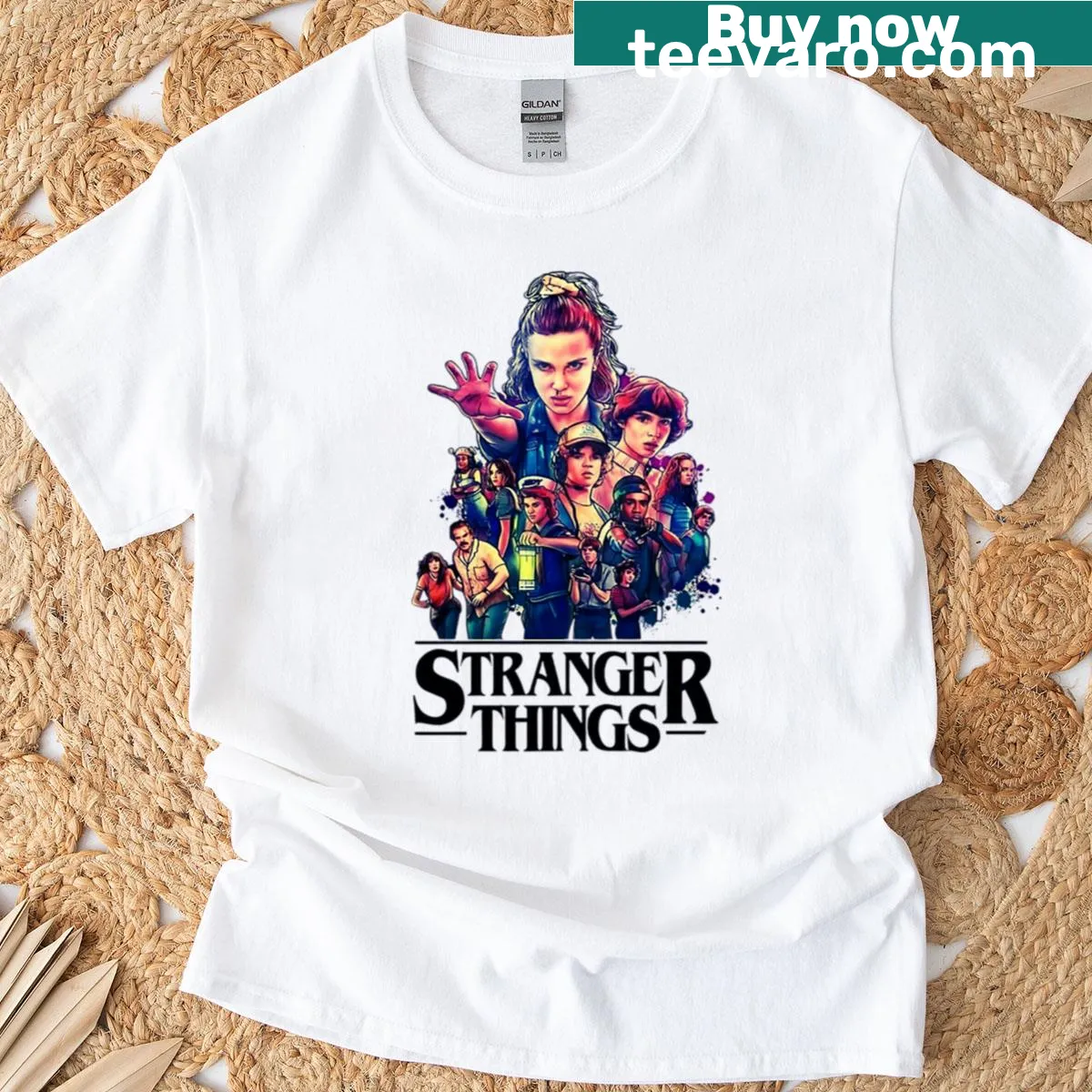 Stranger Things Eleven character graphic on a t-shirt — on a men's t-shirt