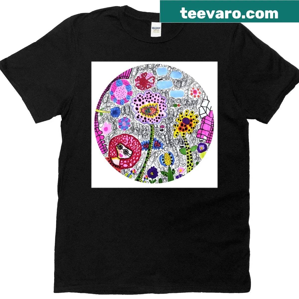 Floral doodle graphic on a t-shirt — on a men's t-shirt