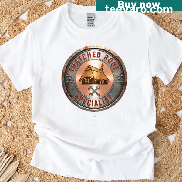 Badge design t-shirt celebrating thatched roof specialists