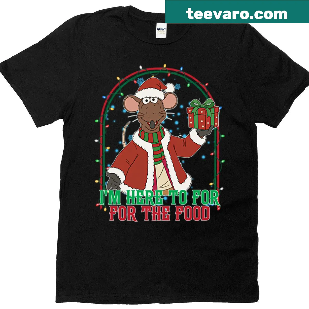 Couple Christmas shirt featuring Muppets Gonzo and Rizzo with a food motto — on a men's t-shirt