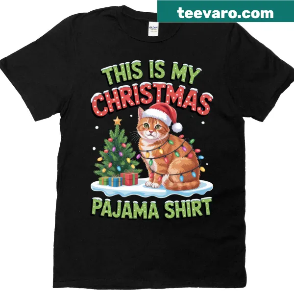 Cat lovers Christmas pajama t-shirt with playful graphic