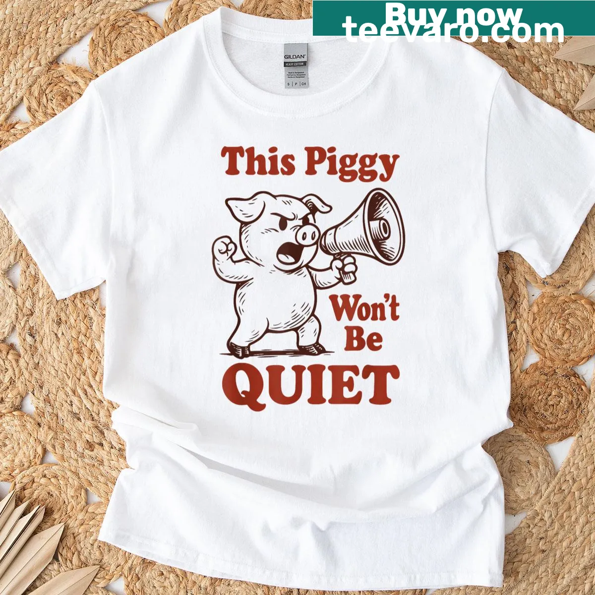 Funny vintage t-shirt with 'This Piggy Won't Be Quiet' text — on a men's t-shirt