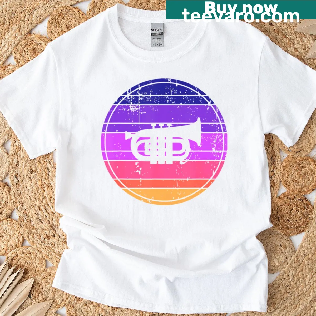 Illustrated trumpet design on T-shirt — on a men's t-shirt