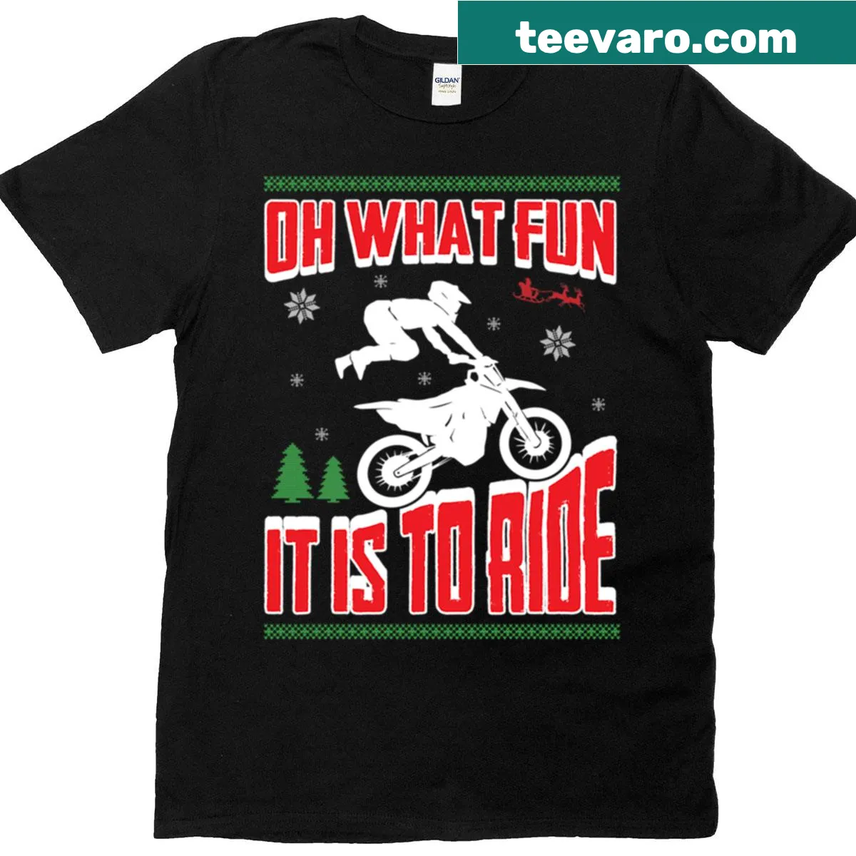 Humorous dirt bike design with Christmas elements on t-shirt — on a men's t-shirt