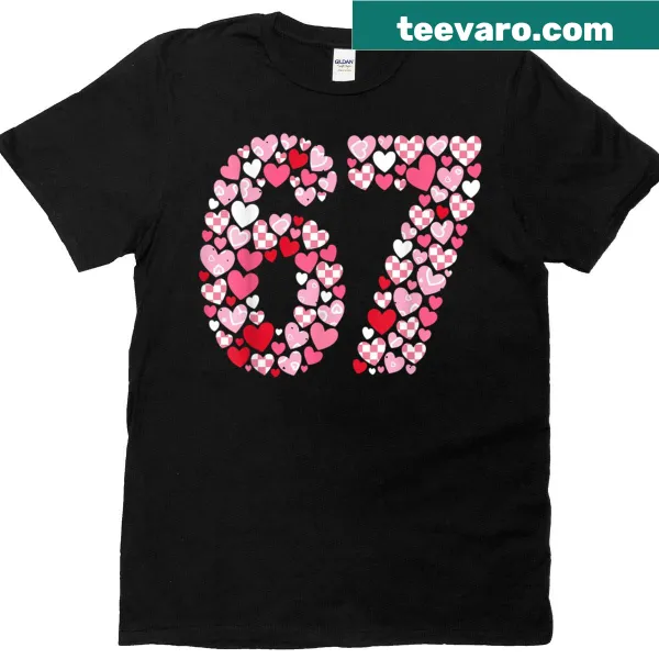 Funny Valentine's Day t-shirt with hearts and '6 Equals 7' text
