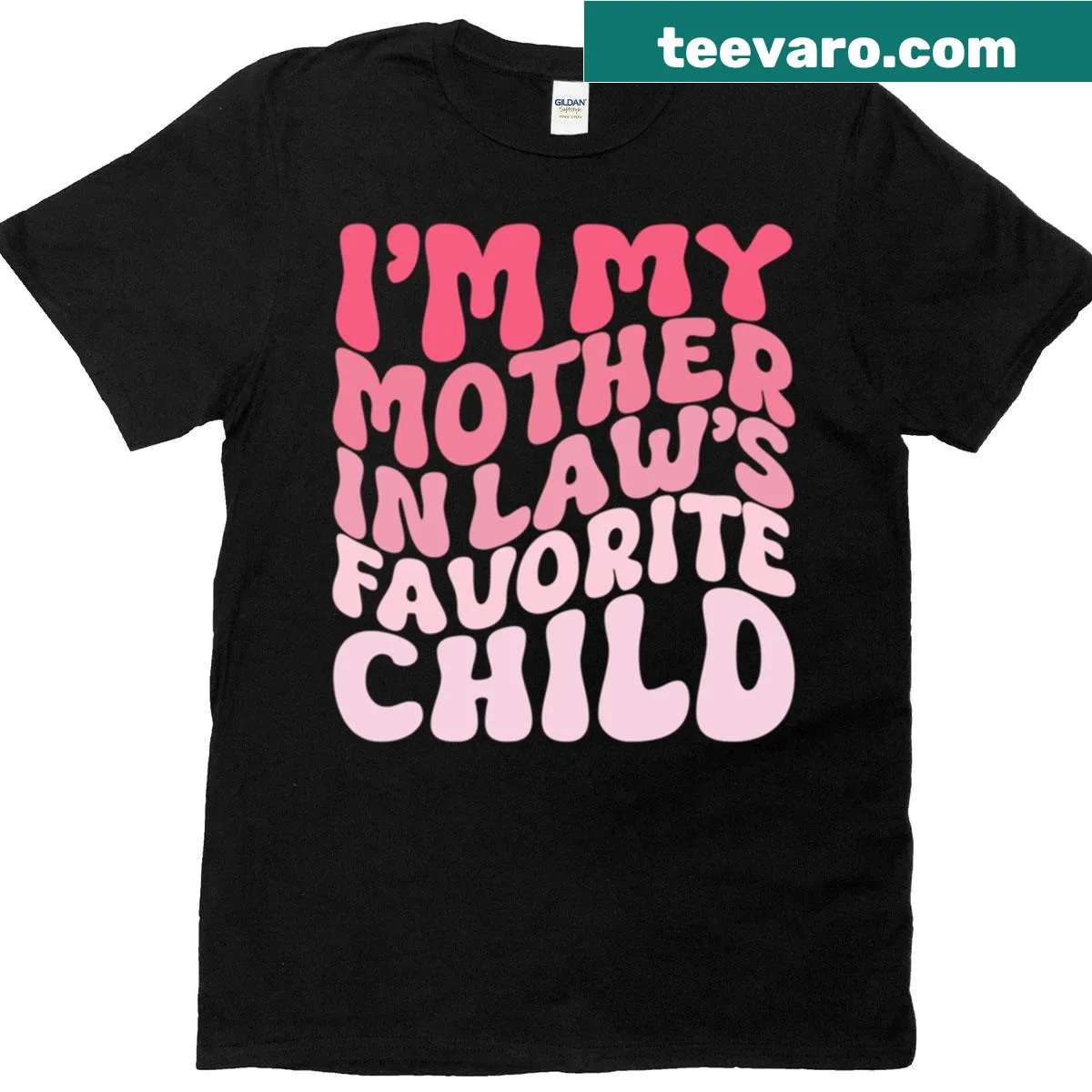Funny T-shirt stating 'My Mother In Law's Favorite Child' in playful typography — on a men's t-shirt