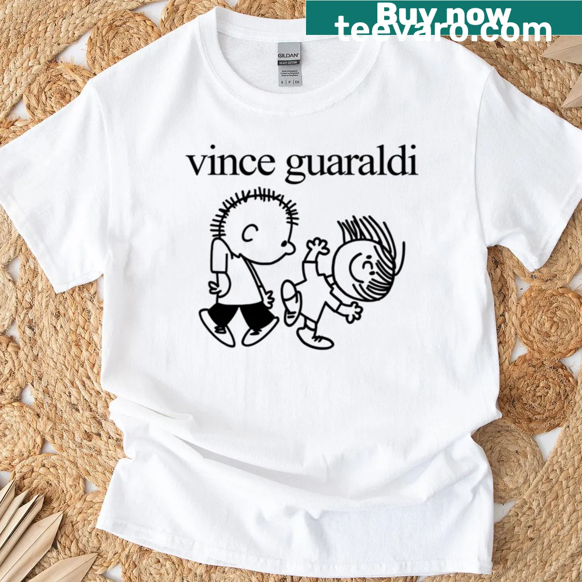 Artistic T-shirt celebrating Vince Guaraldi — on a men's t-shirt