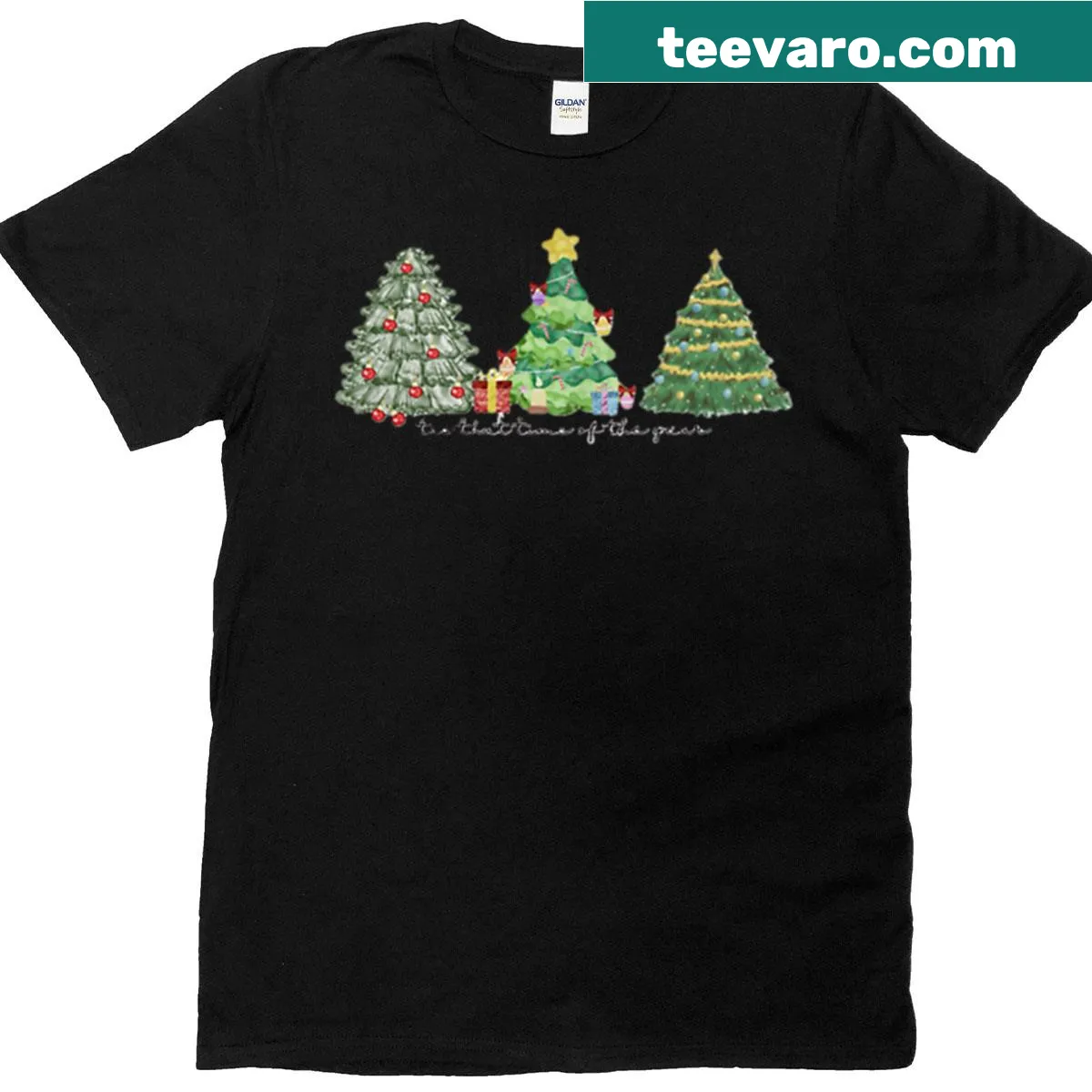 Watercolor Christmas trees illustration on a festive t-shirt — on a men's t-shirt