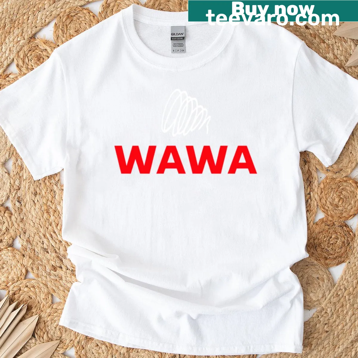 Cartoon graphic featuring Wawa Company on t-shirt — on a men's t-shirt