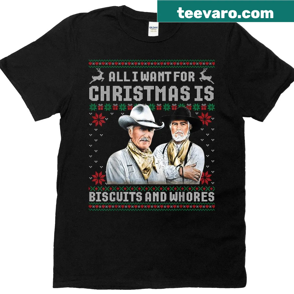 Retro Christmas T-shirt with western-themed humor — on a men's t-shirt