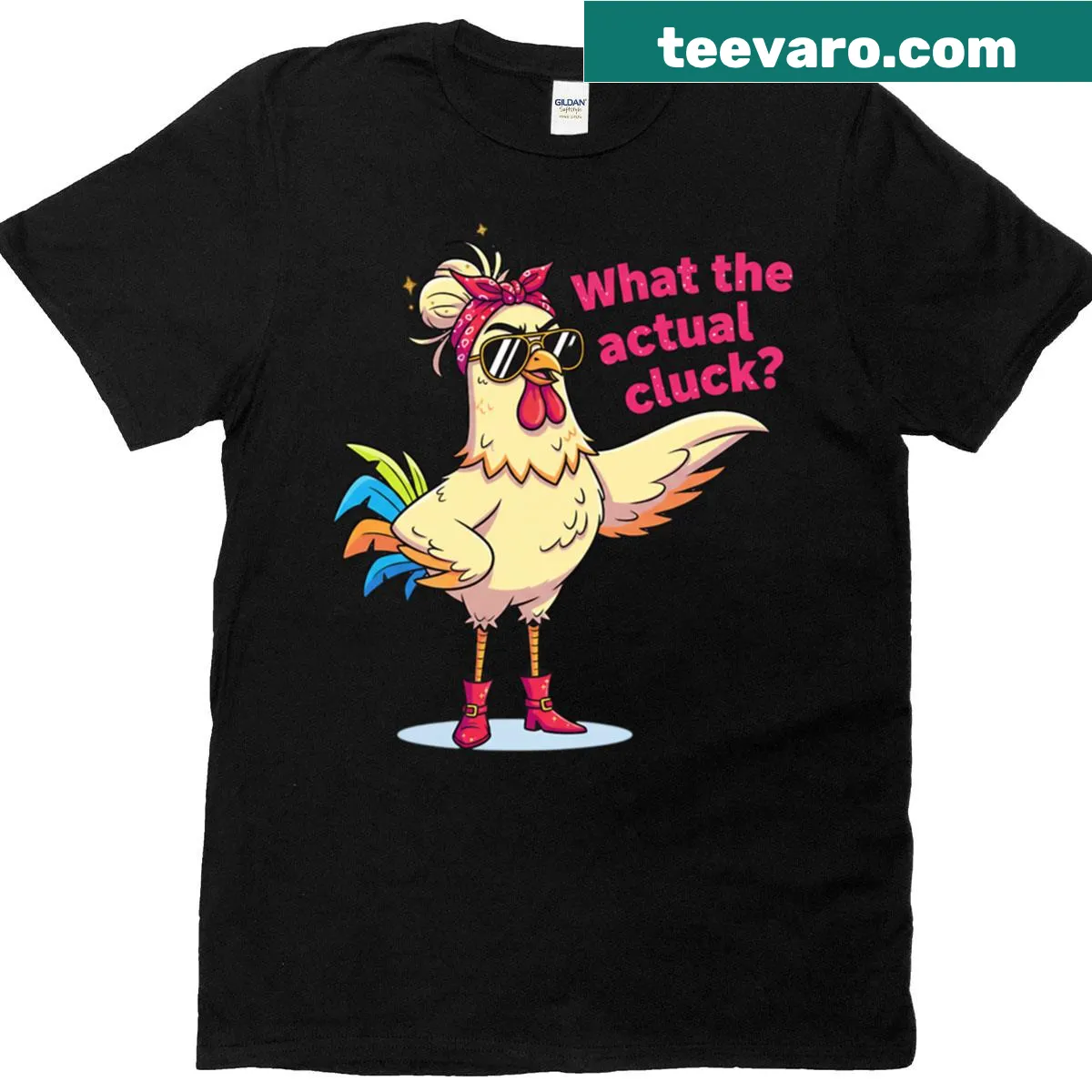 Funny T-shirt with the phrase 'What The Actual Cluck' in playful typography — on a men's t-shirt