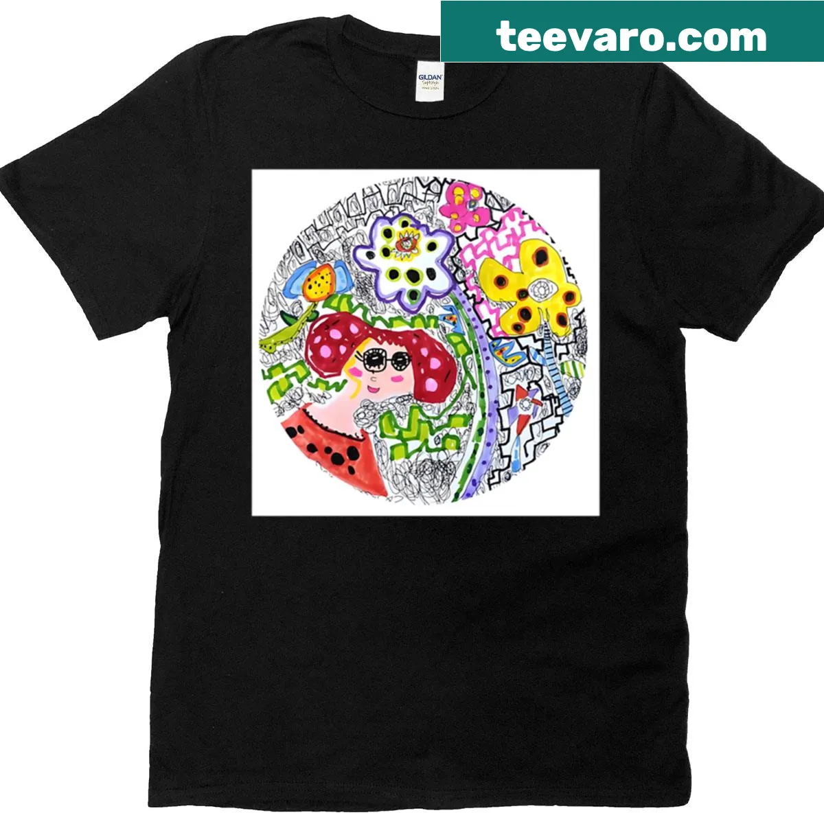 Whimsical flower garden illustration on a casual t-shirt — on a men's t-shirt