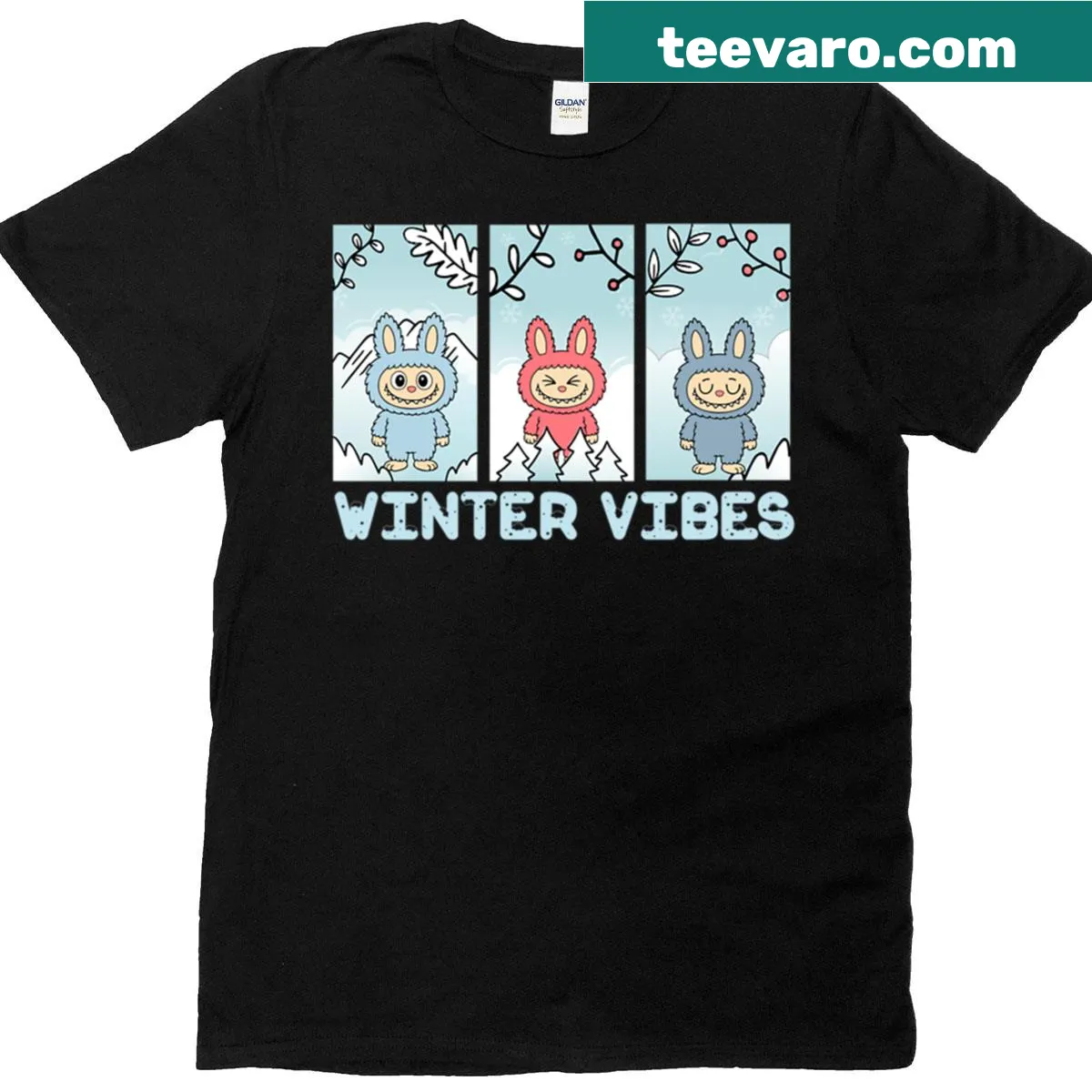 T-shirt featuring a whimsical winter character design — on a men's t-shirt
