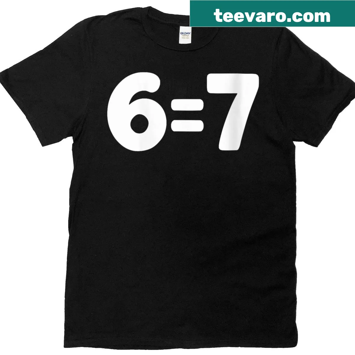 Funny math joke shirt that humorously states 6 equals 7 — on a men's t-shirt