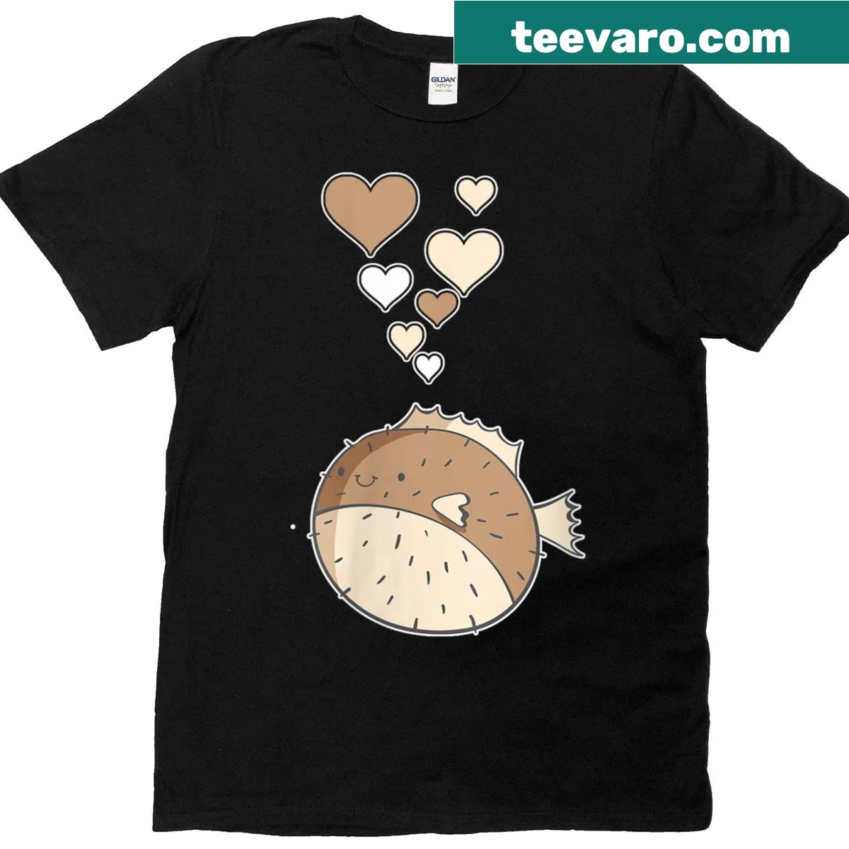 Cute puffer fish heart illustration with text 'I Love Puffer Fish' on T-shirt — on a men's t-shirt