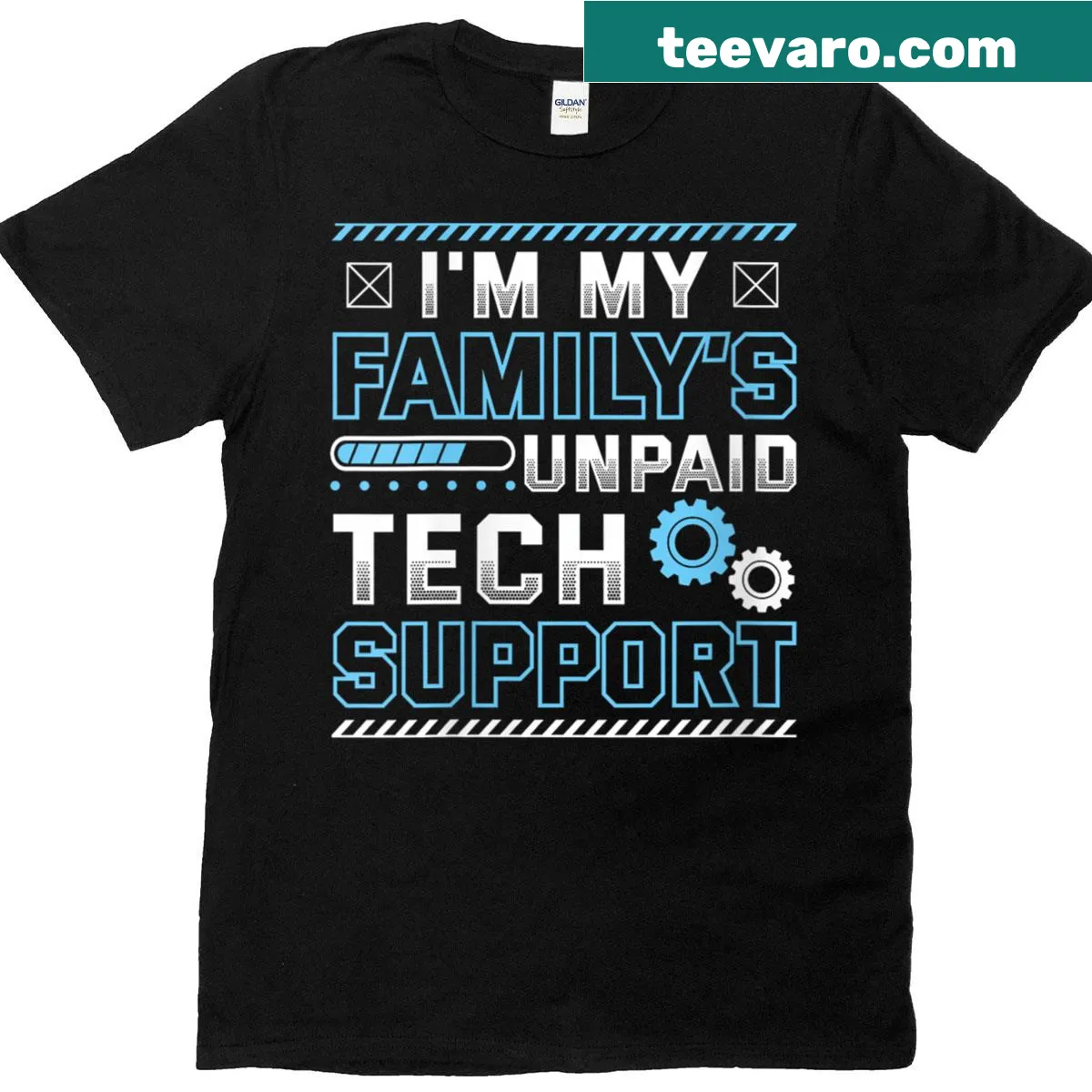 Funny t-shirt saying 'I'm My Family's Unpaid Tech Support' — on a men's t-shirt