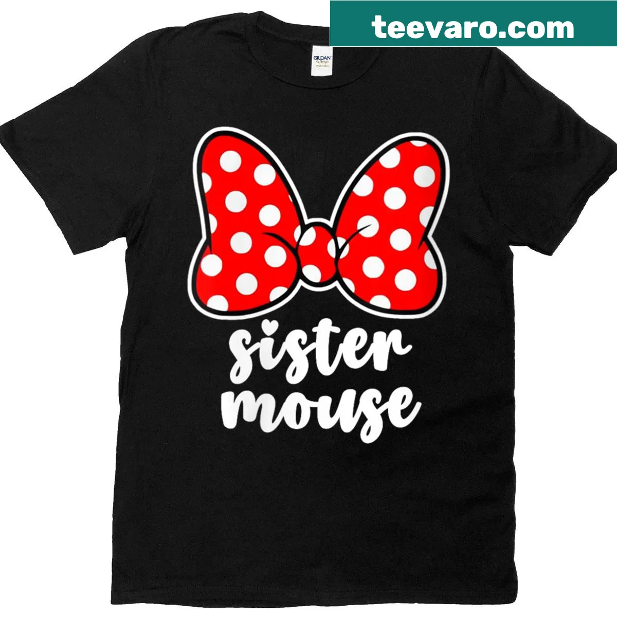 Sister mouse graphic with a bow on a youth T-shirt — on a men's t-shirt