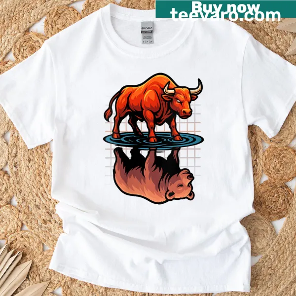 T-shirt featuring stock market bull and bear graphic