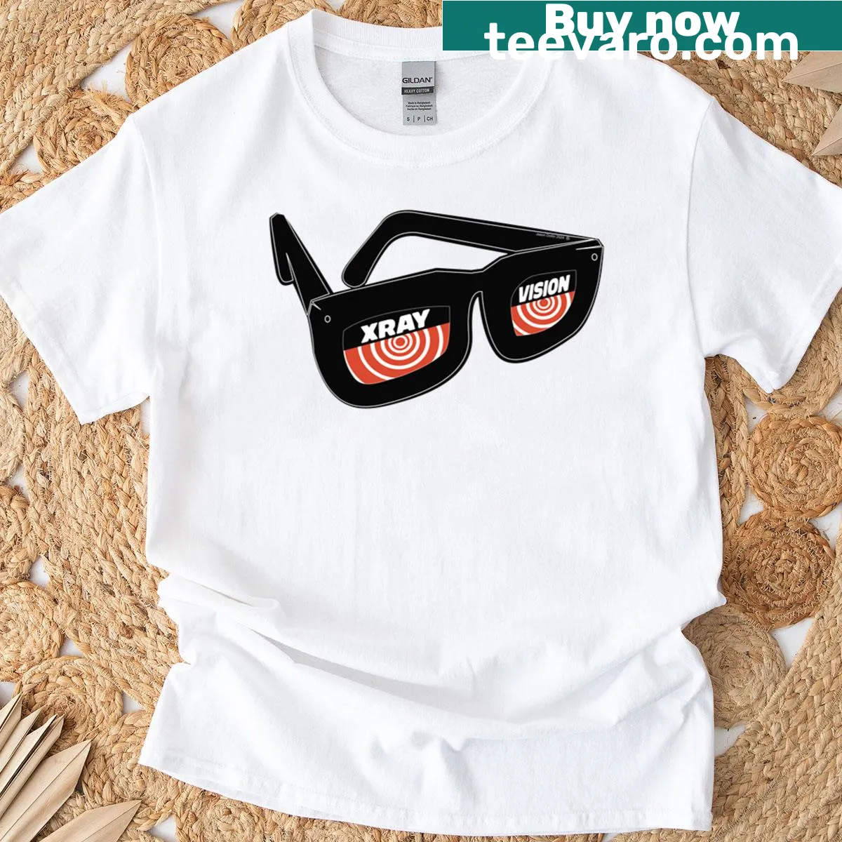 Graphic T-shirt featuring X-ray vision concept — on a men's t-shirt