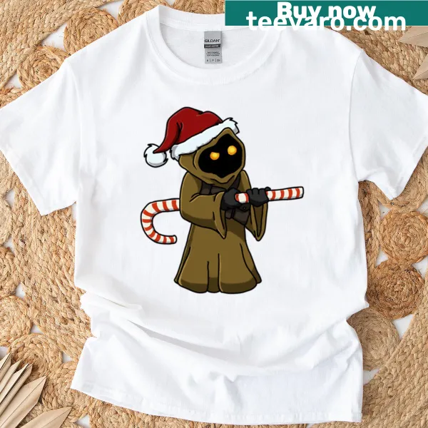 T-shirt featuring a festive Jawa from Star Wars celebrating Christmas